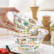 圣诞钢化玻璃餐具盘碗套装面碗水果，碗耐热家用菜盘子汤盘