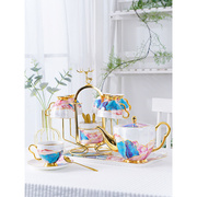 欧式轻奢下午茶茶具套装英式骨瓷咖啡杯茶壶托盘杯架组合