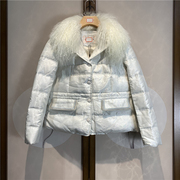 羽绒服短款俏皮90白鸭绒(白鸭绒，)轻薄滩羊毛领，冬季保暖外套女减龄
