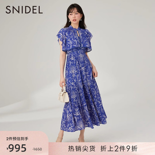 SNIDEL春夏款甜美优雅碎花荷叶边收腰百褶连衣裙SWFO232010