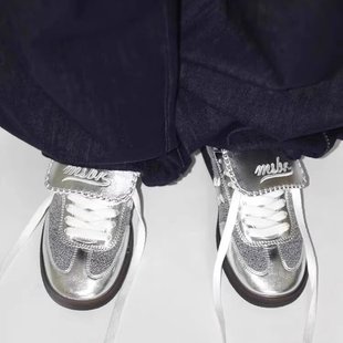 韩国东大门时尚银色休闲厚底，个性设计款系带，运动鞋首尔留学生单鞋