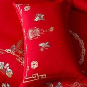 婚庆四件套大红色全棉床品结婚喜被六八十件套刺绣床上用品百子图