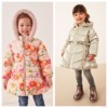 英国next童装 23冬女童女宝宝粉红花朵防雨印花裙摆拉链连帽外套