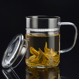 月牙杯玻璃水杯大容量茶水，分离过滤泡茶杯子带把办公室耐热绿茶杯