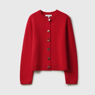 ZZ1221985 Vintage复古红~TB风/羊毛珍品！新年红/氛围感针织开衫