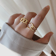 日韩时尚金色链条戒指女ins网红个性复古欧美学生简约开口食指环