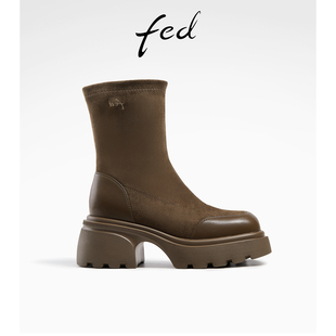 fed时装靴女冬季女靴中筒靴瘦瘦靴厚底短靴女款R0913-ZCA291
