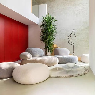 现代简约大师设计创意个性，鹅卵石小户型模块组合异形布艺沙发定制