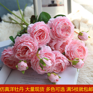 仿真3头洋牡丹花婚庆婚礼，装饰玫瑰花束客厅，摆设欧式绢花牡丹假花