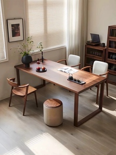 北美黑胡桃木全实木长方形餐桌，家用饭桌原木，餐台现代茶桌书桌一体