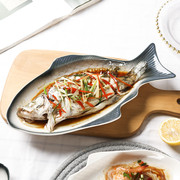 北欧创意陶瓷餐具椭圆鱼盘家用个性创意菜盘子餐厅装鱼盘子用具