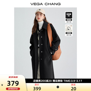 VEGA CHANG毛呢外套女2023年秋冬加厚大衣小个子高级感赫本风