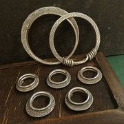 泰国手工银手镯女纯银，扁镯复古做旧银戒指，个性银饰品独特设计银镯