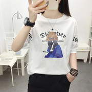 夏季白色纯棉短袖T恤女2023韩版显瘦蝙蝠袖大码女装上衣服潮