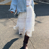 韩版A字裙设计感小个子重工蕾丝复古纯白蛋糕裙中长款半身裙