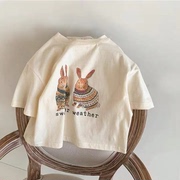 夏季童装男女童纯棉上衣儿童短袖T恤女宝宝卡通兔子可爱印花半袖
