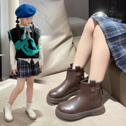 女童靴子2023秋冬季洋气马丁靴小女孩时尚皮靴儿童款短靴真皮