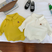 男童polo衫纯棉春秋季长袖，白色翻领韩版衬衫儿童，t恤小童可爱上衣