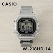 卡西欧手表CASIO W-218HD-1A钢带银色休闲运动中性方块防水电子表