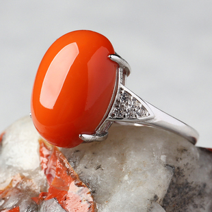 亲宝水晶满肉火焰红天然南红玛瑙戒指，指环925银镶嵌