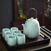 青瓷提梁壶茶具套装整套大容量茶壶带过滤网水杯茶杯餐厅1.5升家