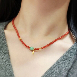 南红小米珠级细3mm圆珠，项链国风柿子，红搭配天然翡翠项链好运手链