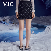VJC/威杰思秋季女装小香针织裙菱格纹半身裙修身包臀裙