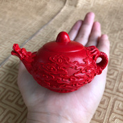 小茶壶摆件台湾原色朱砂龙头，祥云玉壶手把件喝茶品茶把玩玉石壶