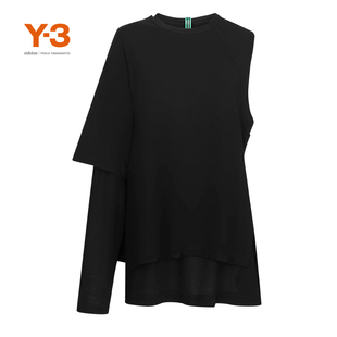 y-3y3山本耀司女士，夏季时尚假两件套上衣，休闲纯棉长袖t恤hd3588