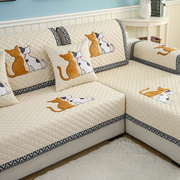 防滑沙发垫布艺四季通用坐垫简约现代卡通猫皮沙发巾罩套盖布座垫