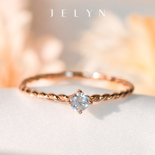 阳光藤曼单钻锆石戒指18K玫瑰金彩金麻花缠绕曲线扭臂女士戒指环