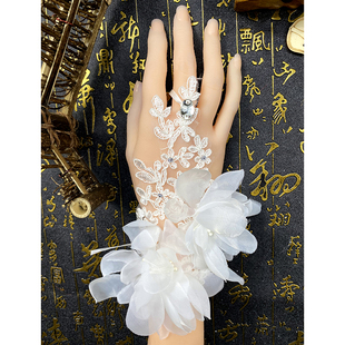新娘婚纱礼服手套遮手臂，花朵lolita镂空镶钻蕾丝结婚短款配饰露指