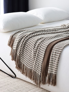 北欧轻奢风毛毯针织沙发装饰毯空调毯极简风加长款床尾巾搭巾