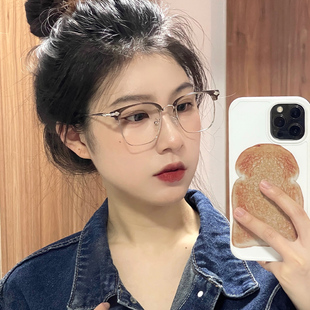 韩版复古半框眼镜女近视可配有度数素颜防蓝光抗辐射眼睛框镜架潮