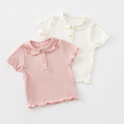 1-3岁女童莫代尔短袖t恤宝宝，面膜上衣儿童柔软体，恤衫婴儿白色夏装