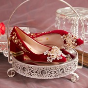 粗跟婚鞋女秀禾婚纱，两穿新娘鞋2024年中式红色高跟鞋孕妇可穿