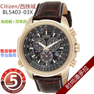 Citizen/西铁城光动能手表玫瑰金皮带万年历大表盘男表BL5403-03X