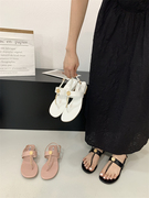 小香风珍珠链条套趾凉鞋女2023年夏季韩版仙女法式晚风粗跟罗马鞋