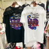 韩版卡通爱心字母印花拼接蕾丝花边短袖T恤女夏季中长款宽松上衣