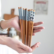 沁物蓝色日式和风印花筷子，环保防滑家用竹筷，22.5厘米创意送礼餐具