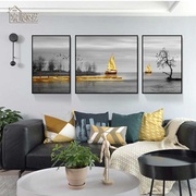 中式抽象三联组合客厅装饰画沙发背景墙壁画现代简约大气墙面挂画