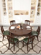 美式乡村实木餐桌小户型家用餐厅复古可伸缩折叠圆餐桌椅组合家具