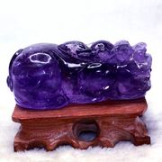 一物一图天然紫水晶貔貅摆件 手工雕刻紫水晶貔貅 带鉴定证书