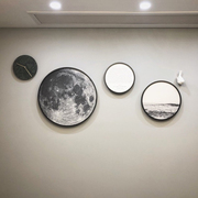 北欧风格装饰画餐厅现代简约实木ins壁画客厅墙圆形挂画黑白 月球