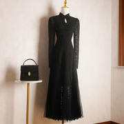 新中式欧货重工蕾丝黑色连衣裙高级感女显瘦气质法式洋装小晚礼服