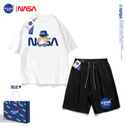 NASA联名短袖t恤套装夏季潮牌一套宽松短裤男百搭休闲运动五分裤