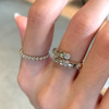 S925纯银戒指双珍珠中古蛇形镶钻戒圈叠戴轻奢饰品ins 开口可调节