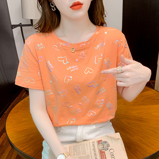 纯棉短袖t恤ins潮夏季女装2024年韩版印花设计感时尚宽松上衣