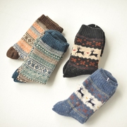 5双日本袜子秋冬加厚毛圈羊毛袜，日系短袜女袜小鹿袜