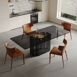 侘寂风钢化玻璃餐桌现代简约家用长方形桌子设计师，小户型吃饭桌